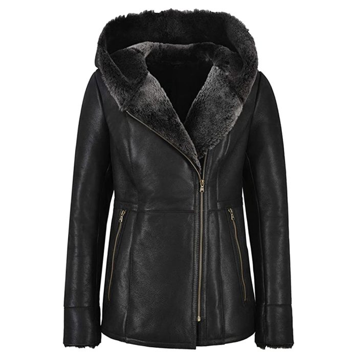 Women’s Leather Hooded Jacket