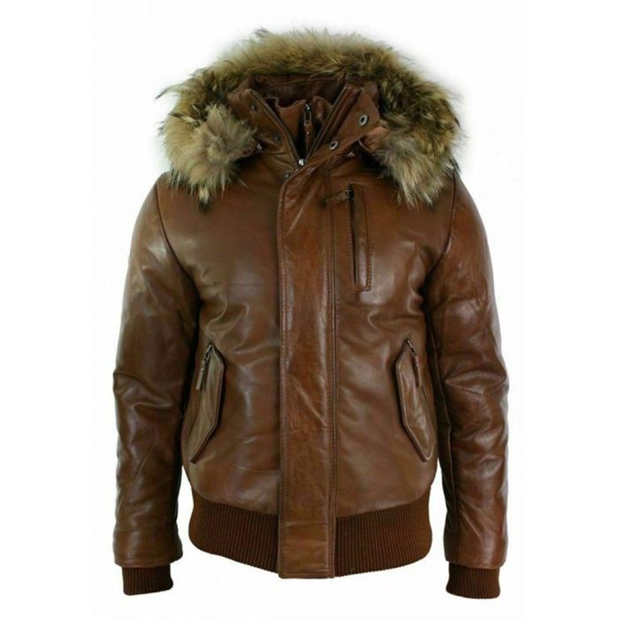 Men's Leather Hooded Jacket