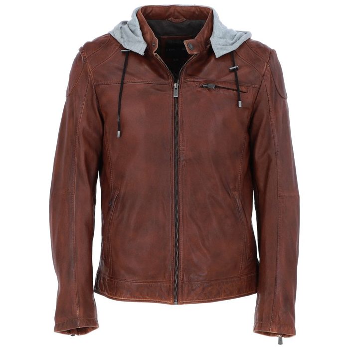 Men's Leather Hooded Jacket