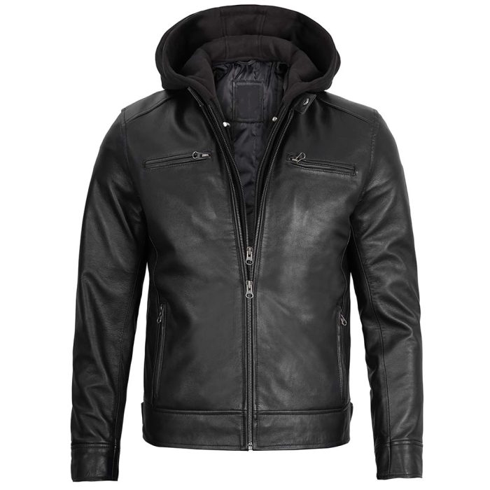 Men's Leather Hooded Jacket