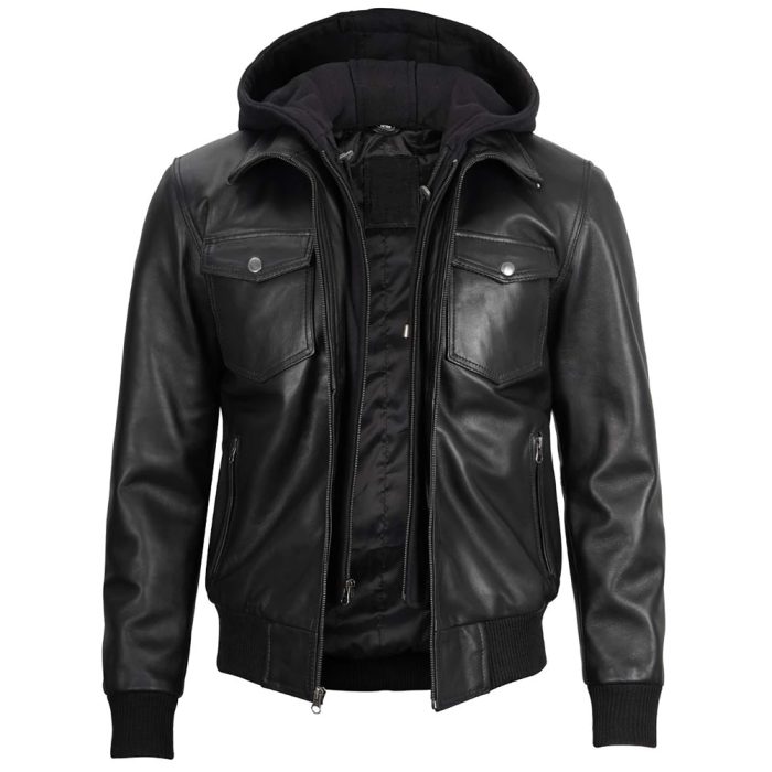 Men's Leather Hooded Jacket