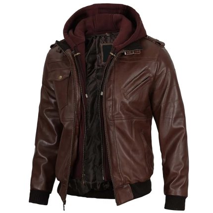Men's Leather Hooded Jacket