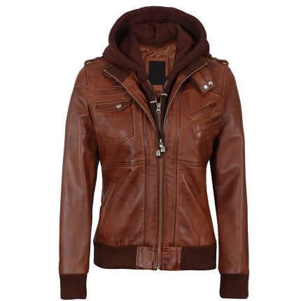 Women’s Leather Hooded Jacket