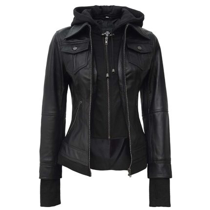 Women’s Leather Hooded Jacket